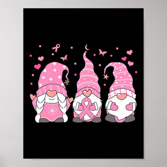 Poster Three Gnome Pink Ribbon Warrior Breast Cancer Awar (Devant)