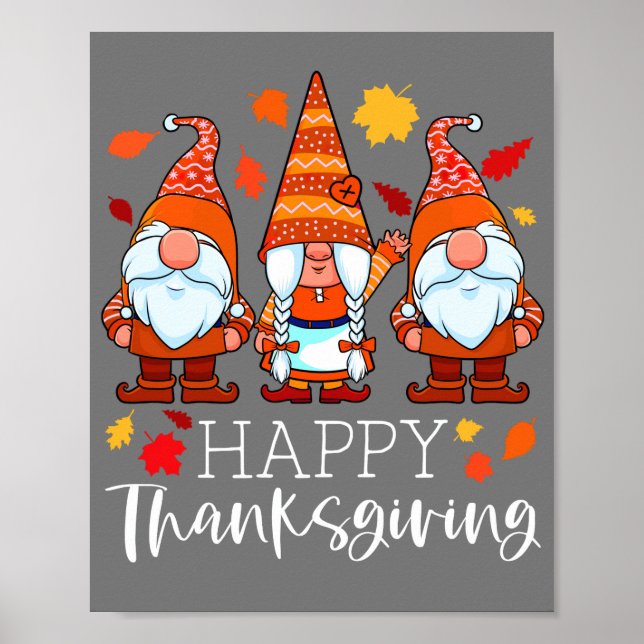 Poster Three Gnomes Happy Thanksgiving Gnomes Affaire Gno (Devant)