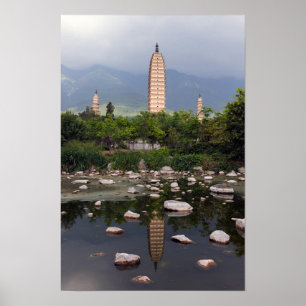 Poster Three Pagodas of Dali, Zhonghe - Yunnan, China
