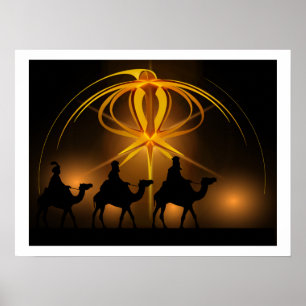Poster Three Wise Men and Advent Star Merry Christmas Pos