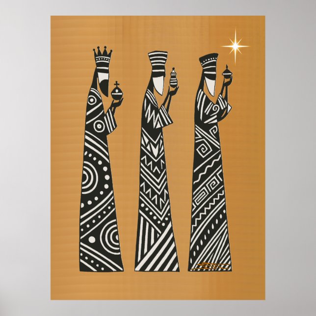 Poster Three Wise Men Black & White Christmas Nativity (Devant)