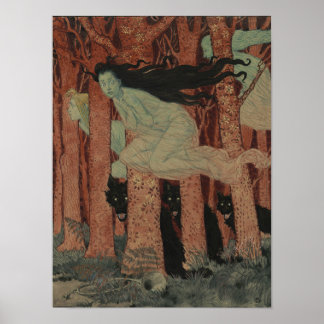 Poster Three Women and Three Wolves Eugène Grasset