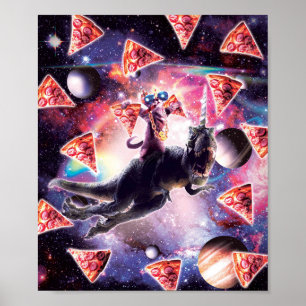 Poster Thug Space Chat Sur Dinosaur Unicorn - Pizza