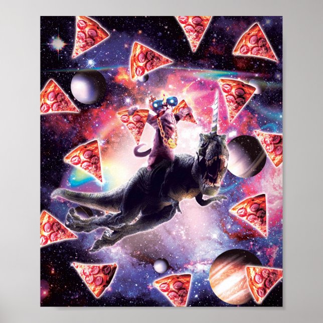 Poster Thug Space Chat Sur Dinosaur Unicorn - Pizza (Devant)
