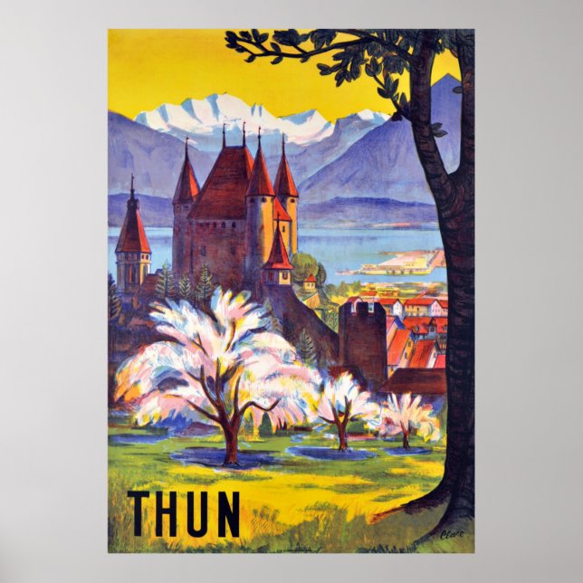 Poster Thun, Château et lac, Suisse (Devant)