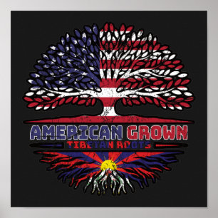 Poster Tibet Tibetan American USA Tree Roots Flag