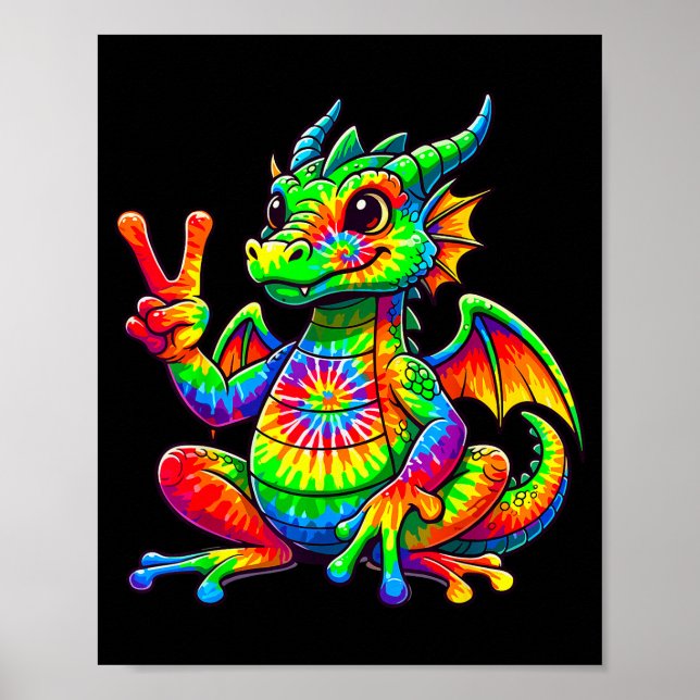 Poster Tie-dye Dragon Peace Sign Hipe  (Devant)