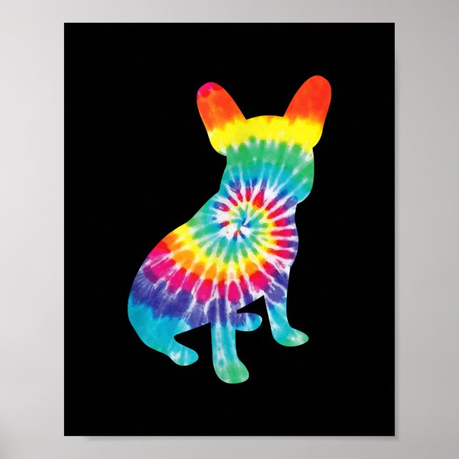 Poster Tie Dye Hippie Cadeau Français Bulldog Pour Amoure (Devant)