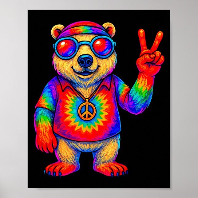 Poster Tie-dye Lar Bear Peace Sign Hip  (Devant)