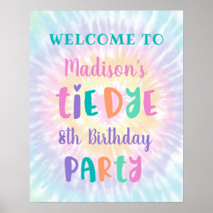 Poster Tie Dye Pastel Rainbow Boho Anniversaire Bienvenue