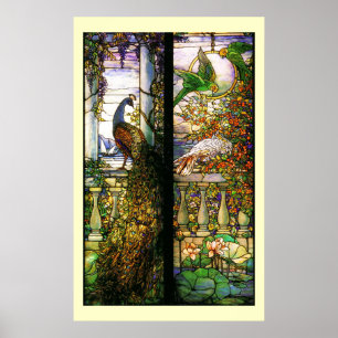 Poster Tiffany en verre teint Peacock Perroquets Imprimer