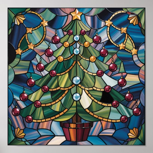 Poster Tiffany-Style Stained Glass Christmas Tree (Devant)