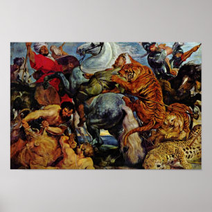 Poster Tiger And Lion Hunting By Rubens Peter Paul