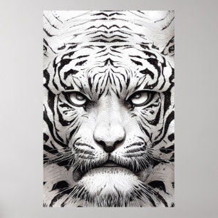 Poster Tiger Animal Wild Nature Illustration Line Epic
