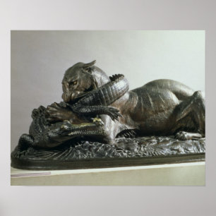 Poster Tiger devouring an alligator, 1832 (bronze)