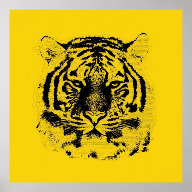 Poster Tiger face vers le haut (noir et jaune) (Devant)