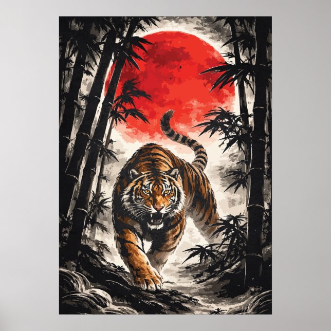 Poster Tiger In Red Moon - Japanese Anime Art (Devant)
