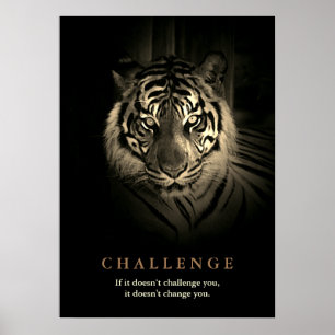 Poster Tiger Motivational Challenge Citation Sepia Vintag