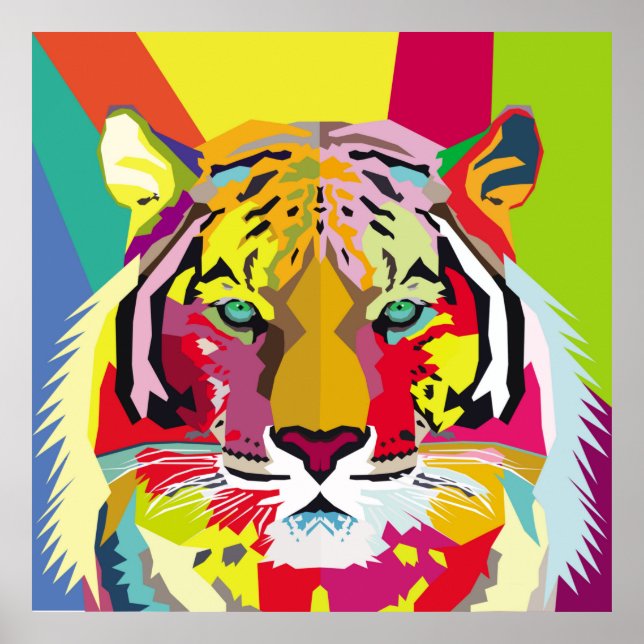 Poster Tiger Pop Art Portrait, pop, tigre, animal, facial (Devant)