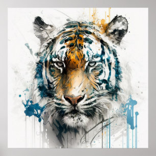 Poster Tiger Portrait Animal Peinture Faune En Plein Air