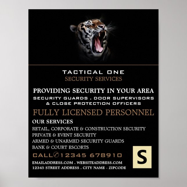 Poster Tiger Roar, Publicité du personnel de sécurité (Devant)
