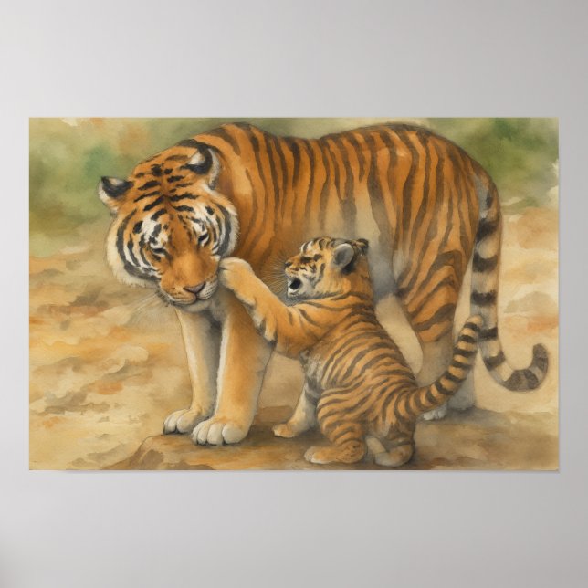 Poster Tiger Tenderness - Parent et Cub dans le cadre for (Devant)