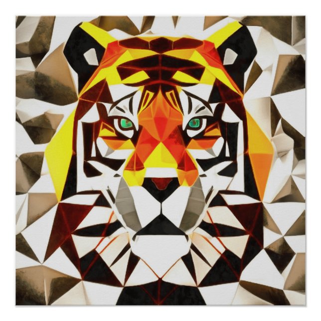 Poster Tiger Tiger Effrayant Symétrie Art géométrique (Devant)