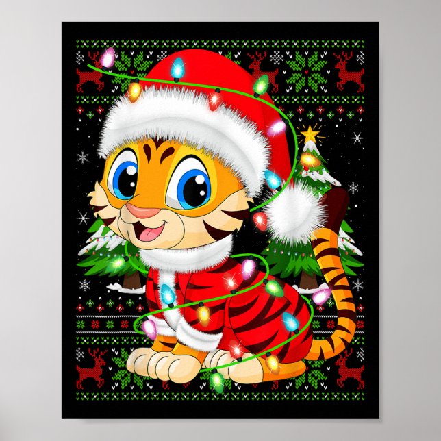 Poster Tiger Xmas Sweater Style Ugly Santa Tiger Christma (Devant)