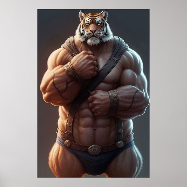 Poster Tigre anthropomorphique | Bodybuilder | ART NUMÉRI (Devant)