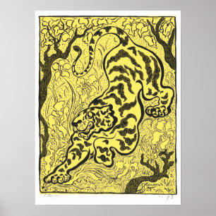 Poster Tigre Art Nouveau vintage Dans La Jungle
