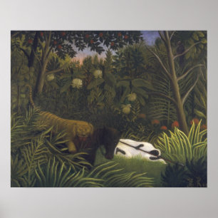 Poster Tigre attaquant un cheval et un Noir endormi (