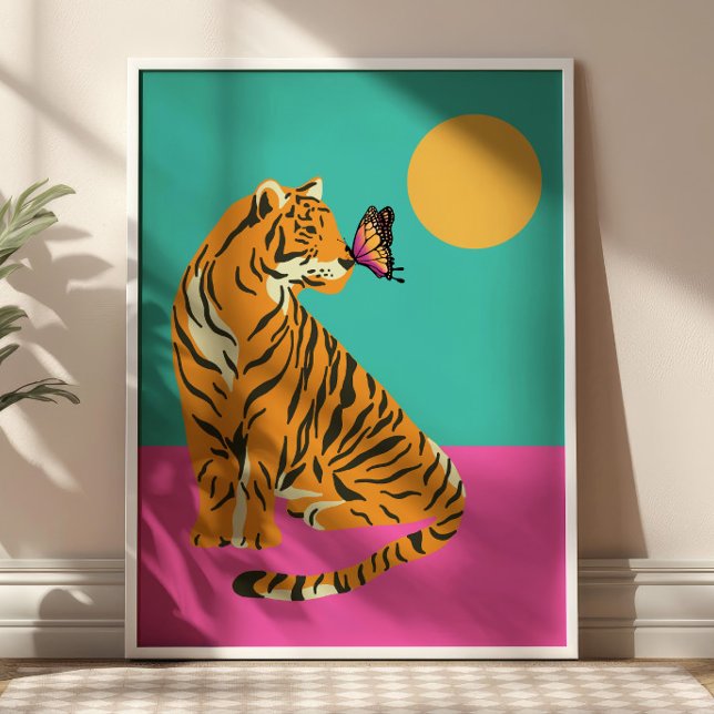 Poster Tigre au graphisme coloré funky papillon (Créateur téléchargé)