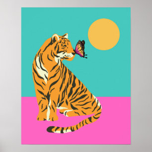 Poster Tigre avec Papillon Funky Art Print