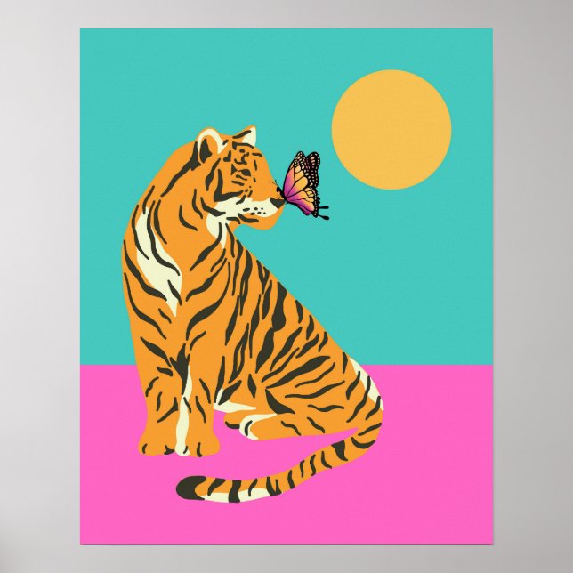 Poster Tigre avec Papillon Funky Art Print (Devant)