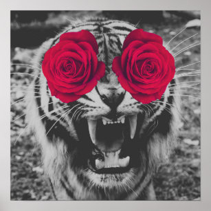 Poster Tigre Avec Yeux Rose Rouge