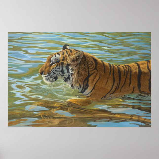 Poster Tigre Baignade Grosse Chat Peinture Acrylique (Devant)