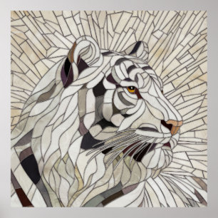 Poster Tigre blanc - Art numérique en mosaïque de verre t