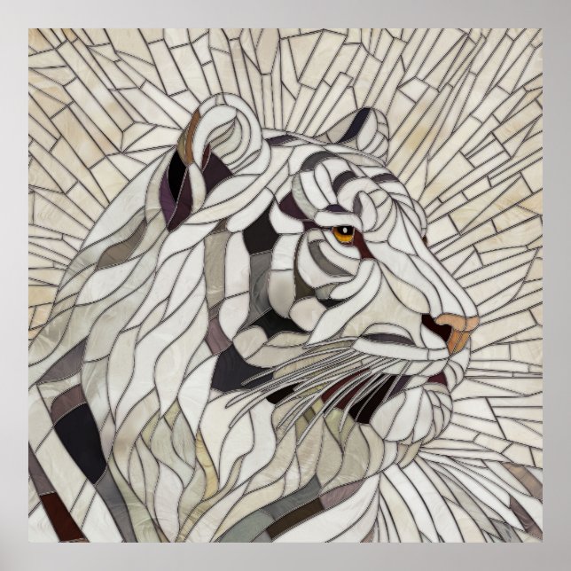 Poster Tigre blanc - Art numérique en mosaïque de verre t (Devant)