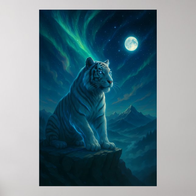 Poster Tigre Blanc Fantastique – Série Aura Mystique (Devant)