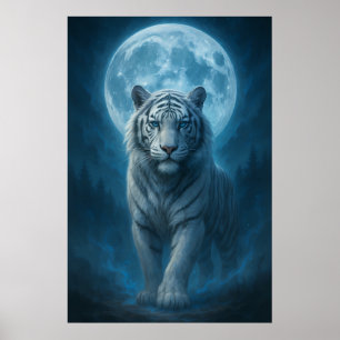 Poster Tigre Blanc – Scène Mystique au Clair de Lune Ma