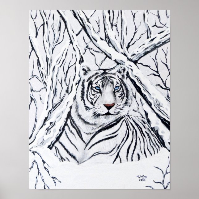 Poster Tigre Blanc Se Mélange En (Devant)