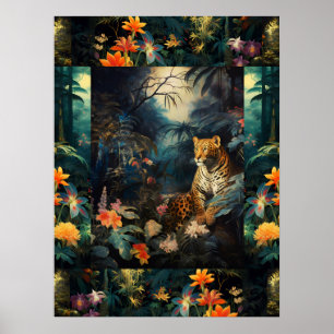 Poster Tigre Coloré Exotique Dans Collage D'Art Forestier