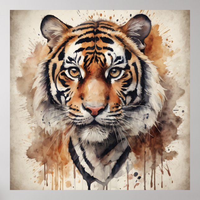 Poster Tigre d'aquarelle no 10 (Devant)