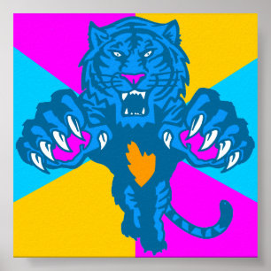 Poster Tigre de attaque subit féroce vintage du tigre 80s