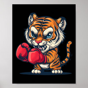 Poster Tigre de boxe avec gants de boxe Kickboxing Drôle