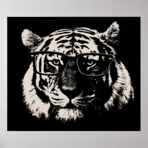 Poster Tigre de hippie avec des verres