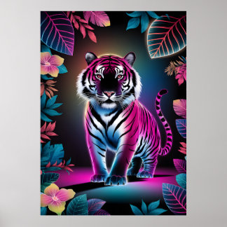Poster Tigre de la jungle de Neon - Cyberpunk Animé Art d