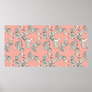 Poster Tigre dessiné à la main sans couture motif, gros c