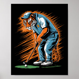 Poster Tigre Drôle Jouant au Golf Animal Rigolo Golfeur T