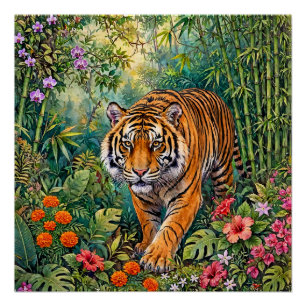 Poster Tigre du Bengale Bambou Vibrant Jungle